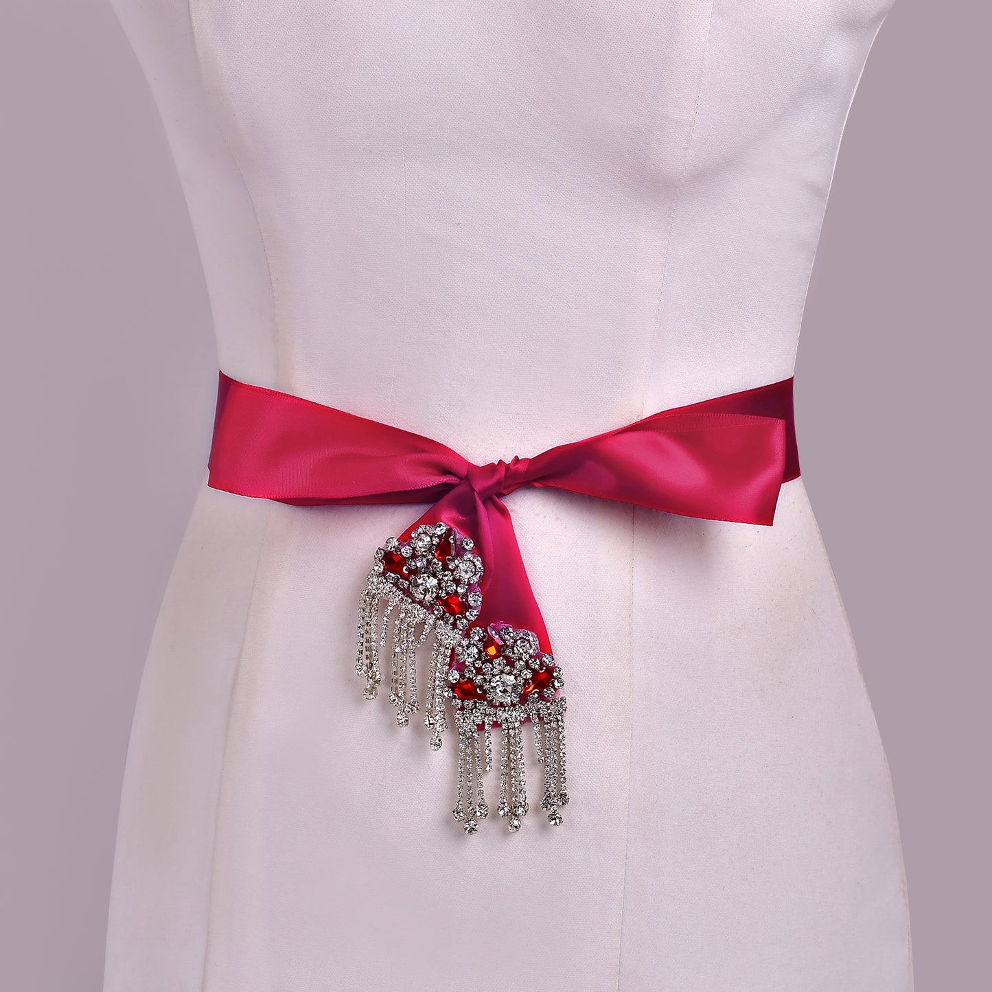 Daily Bridal Wedding Belt Silver Rhinestone Applique Sash for Women Gown Dress - Bridella S109