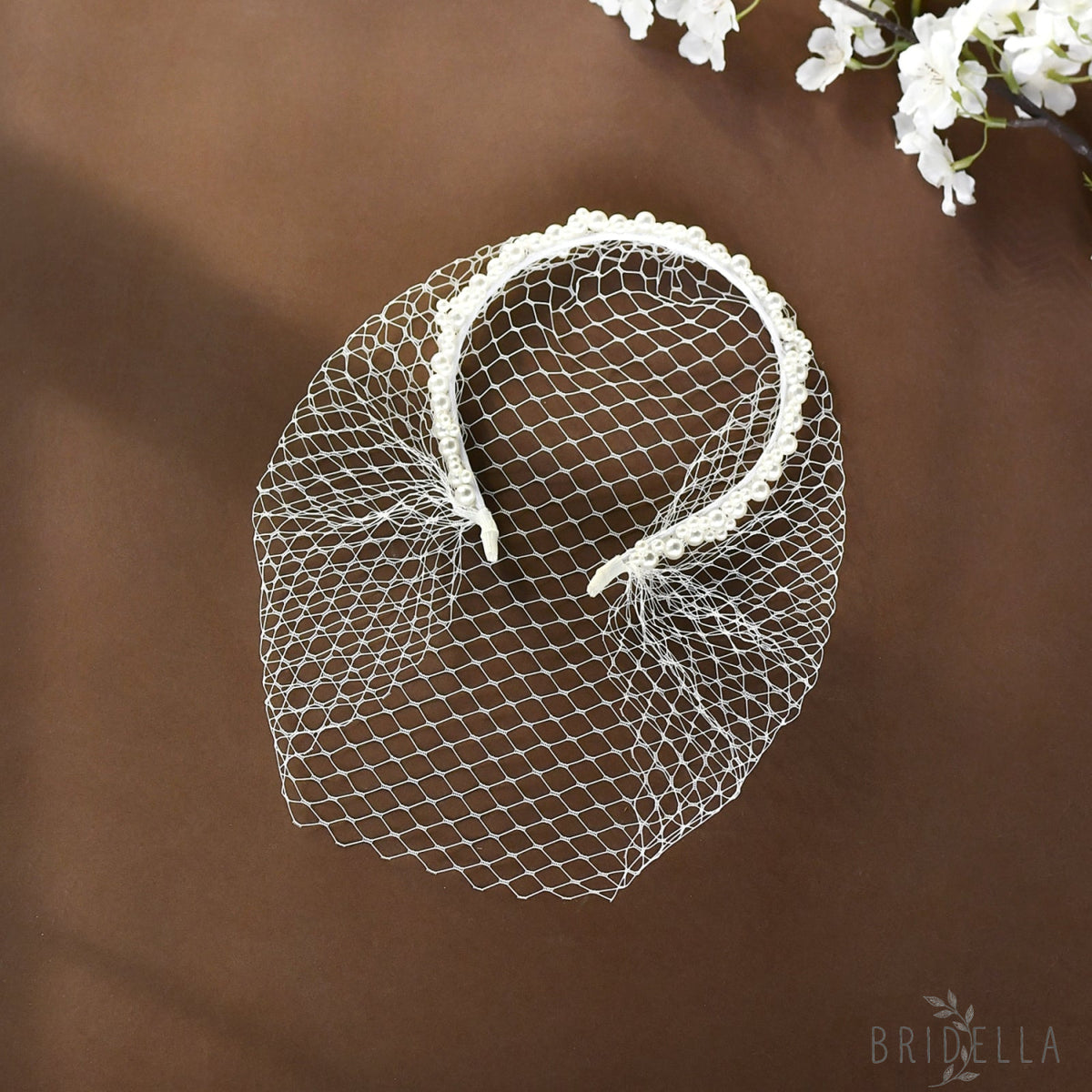 Beaded Birdcage Bridal Veil Wedding Headband - Bridella BVA30-I - Ivory