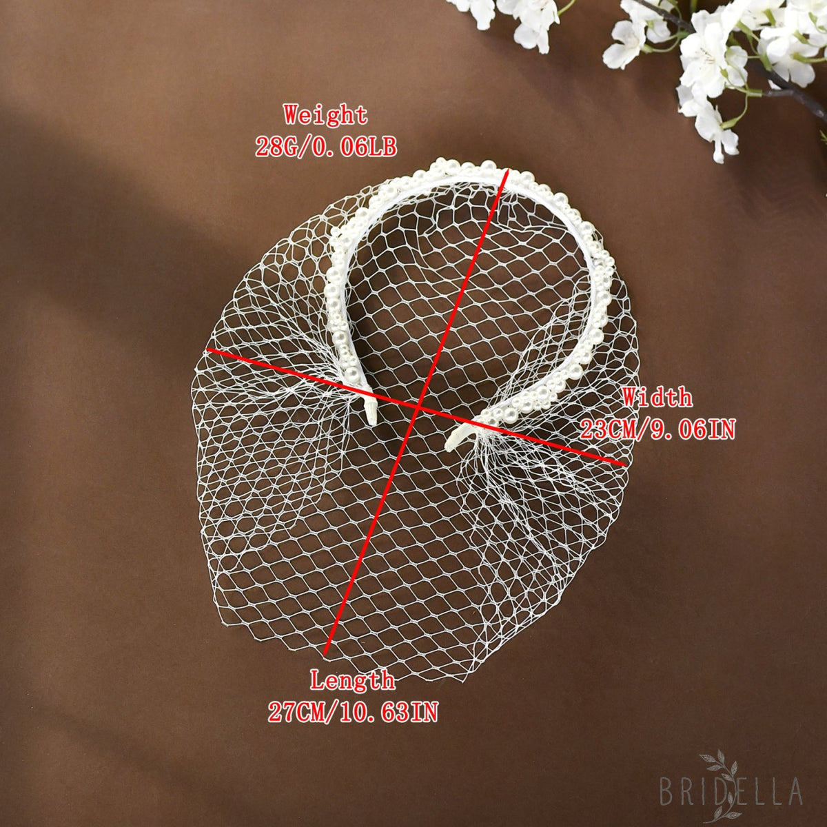 Beaded Birdcage Bridal Veil Wedding Headband - Bridella BVA30-I - Ivory