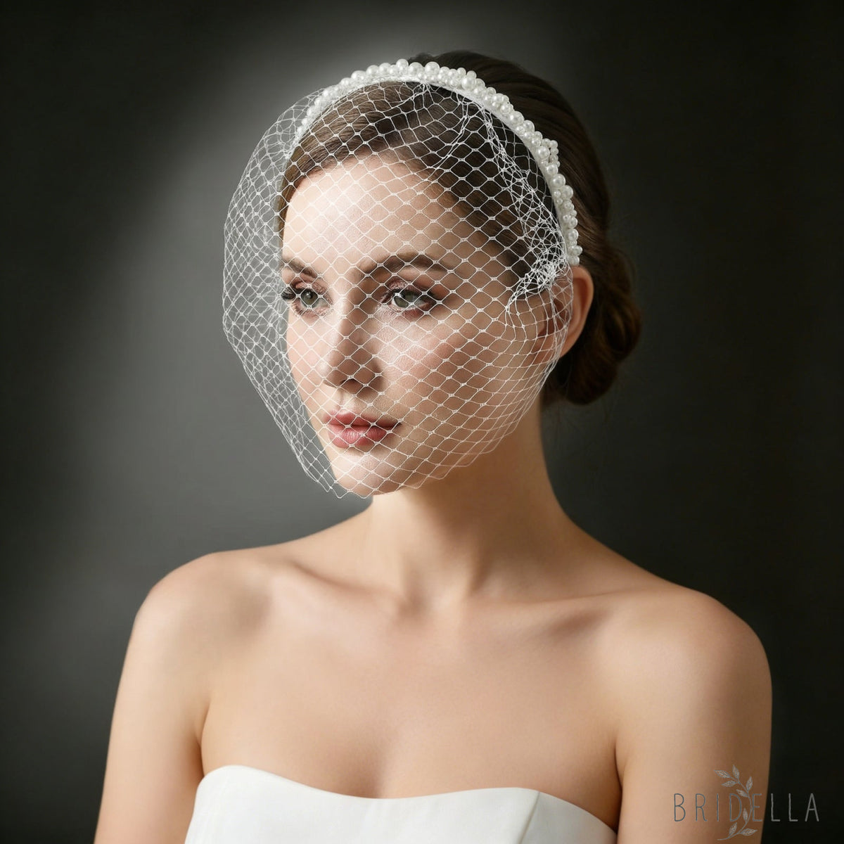 Beaded Birdcage Bridal Veil Wedding Headband - Bridella BVA30-I - Ivory
