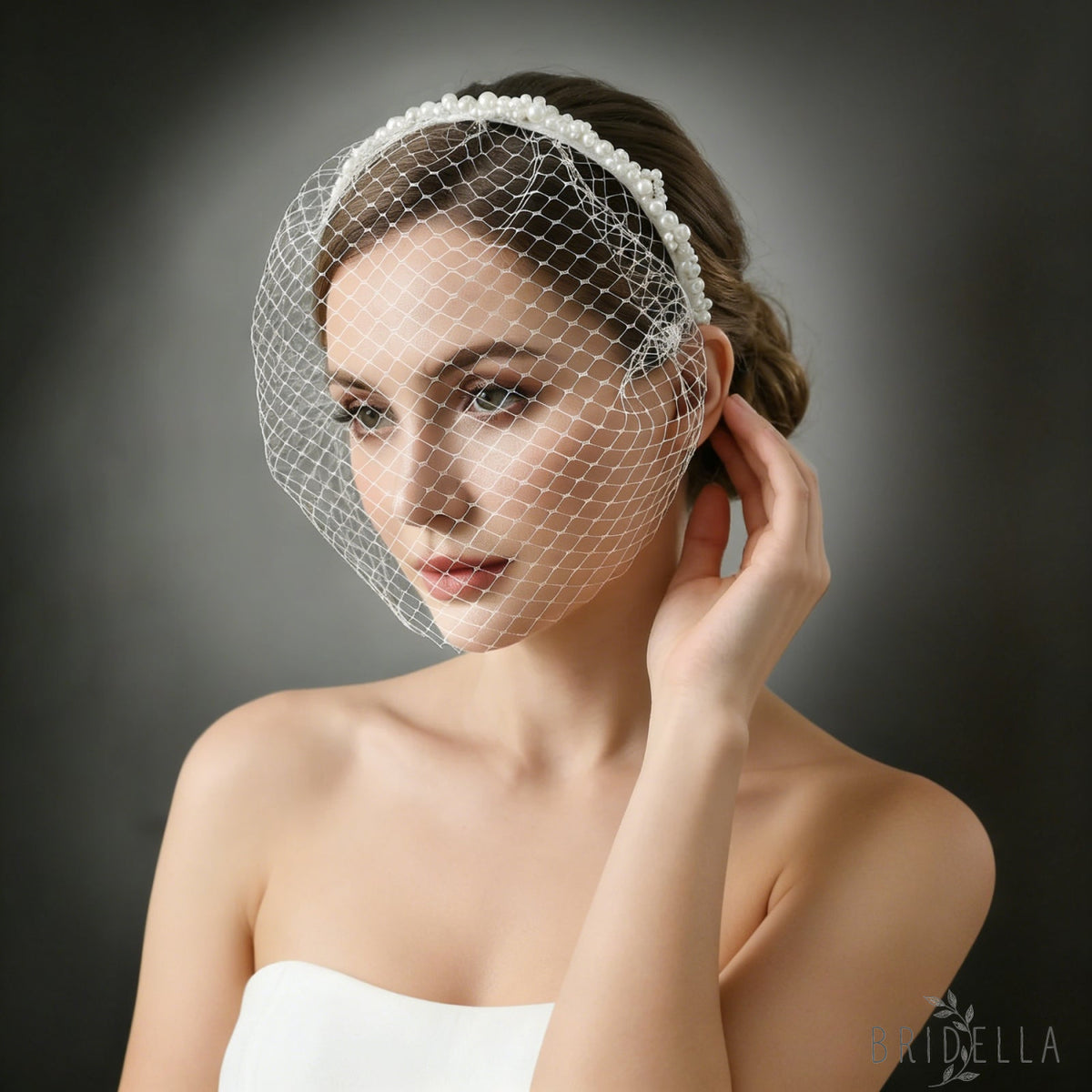 Beaded Birdcage Bridal Veil Wedding Headband - Bridella BVA30-I - Ivory