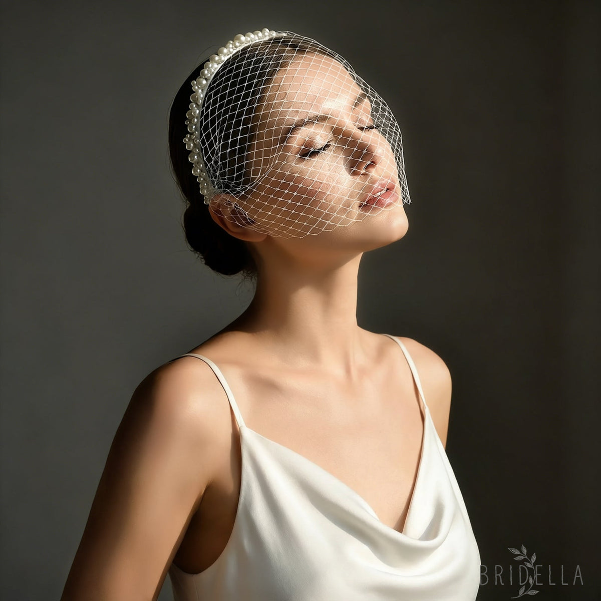 Beaded Birdcage Bridal Veil Wedding Headband - Bridella BVA30-I - Ivory