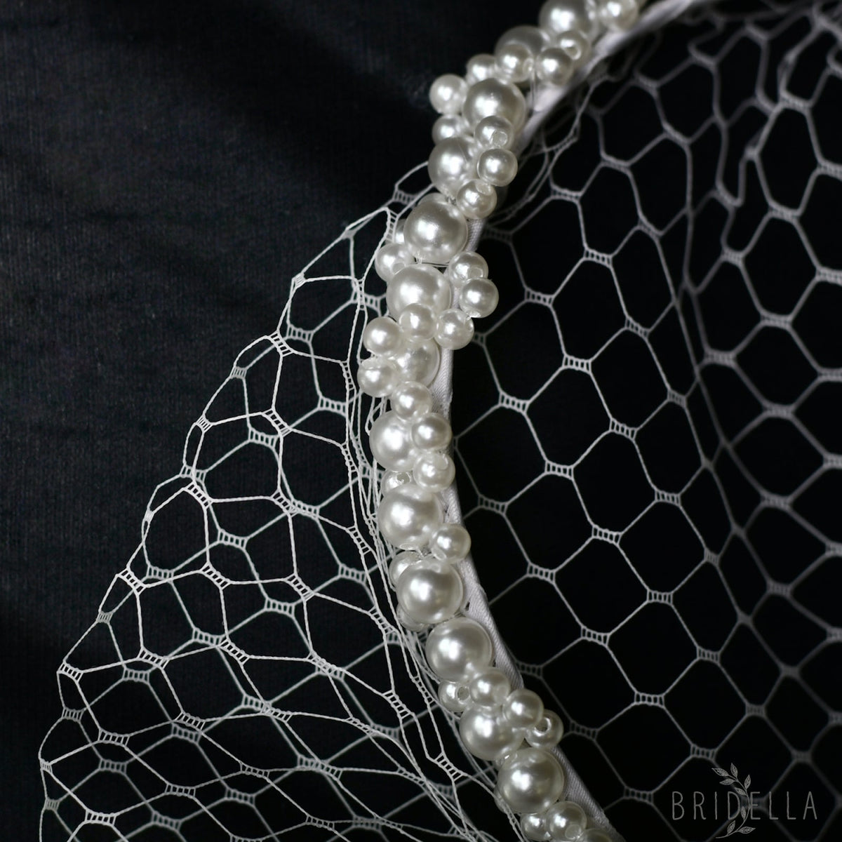 Beaded Birdcage Bridal Veil Wedding Headband - Bridella BVA30-I - Ivory