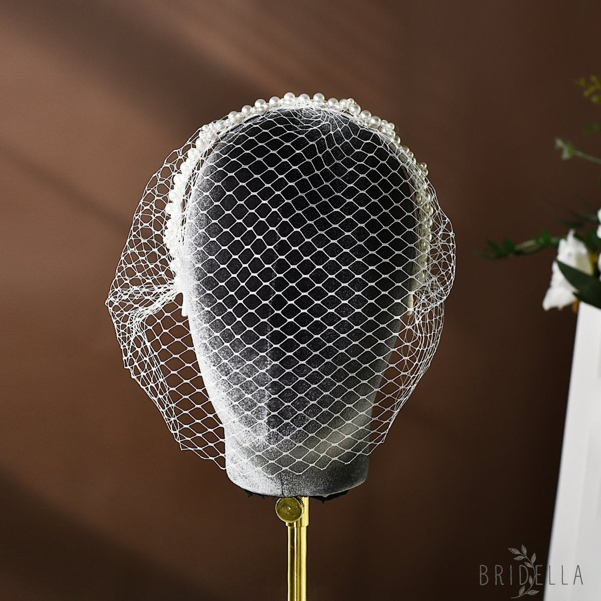 Beaded Birdcage Bridal Veil Wedding Headband - Bridella BVA30-I - Ivory