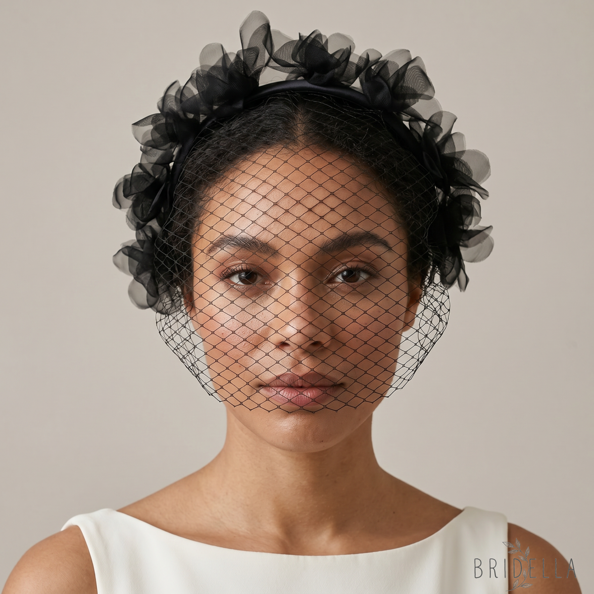 Birdcage Bridal Veil Short Face Veil Wedding Hair Accessory - Bridella BVA25 - Black
