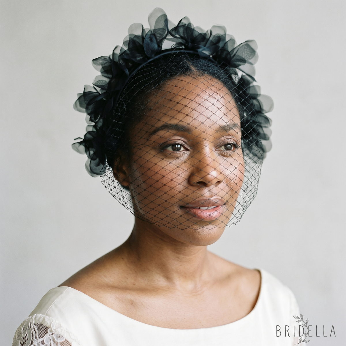 Birdcage Bridal Veil Short Face Veil Wedding Hair Accessory - Bridella BVA25 - Black