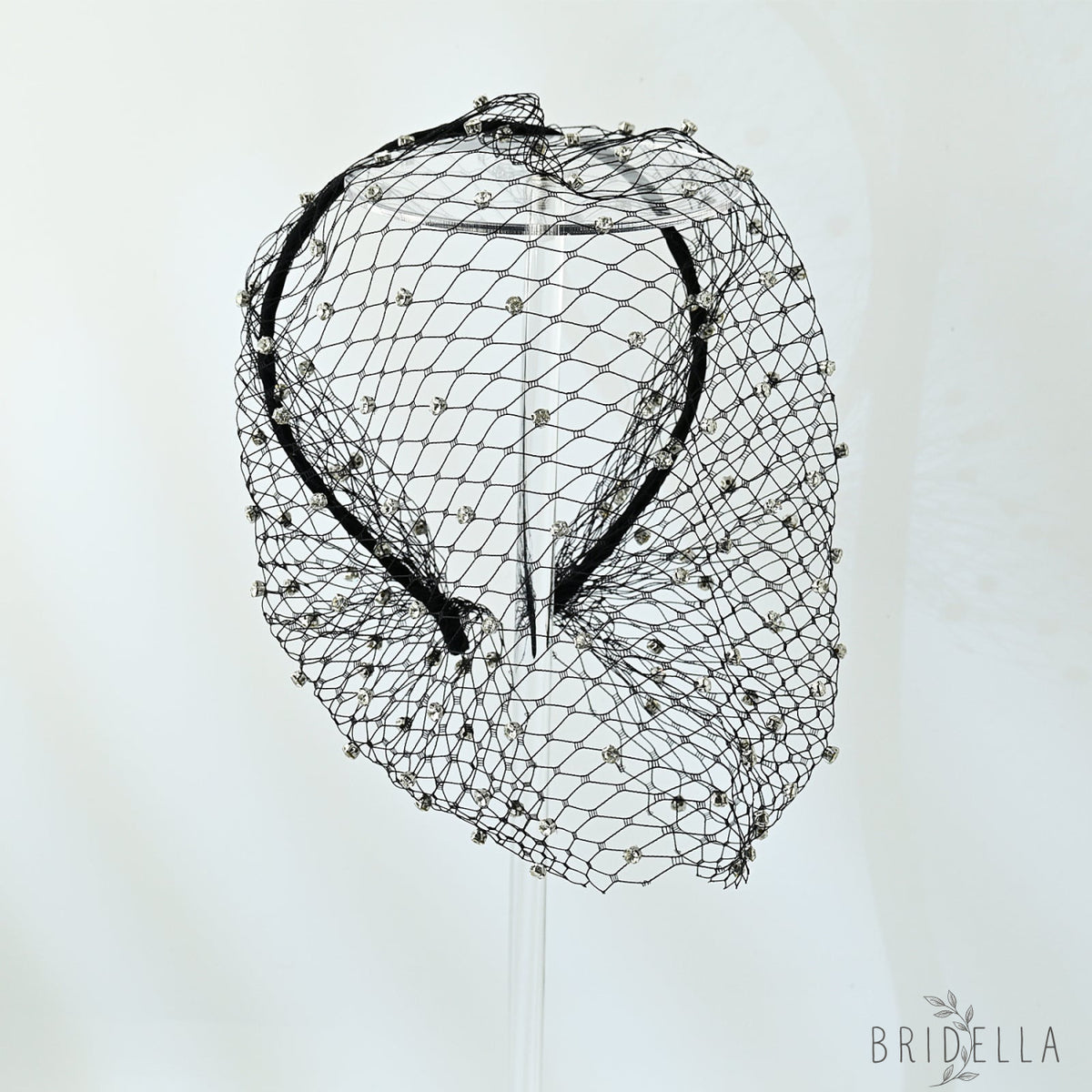 Birdcage Rhinestone Bridal Veil Wedding Hair Veil - Bridella BMA16-B - Black
