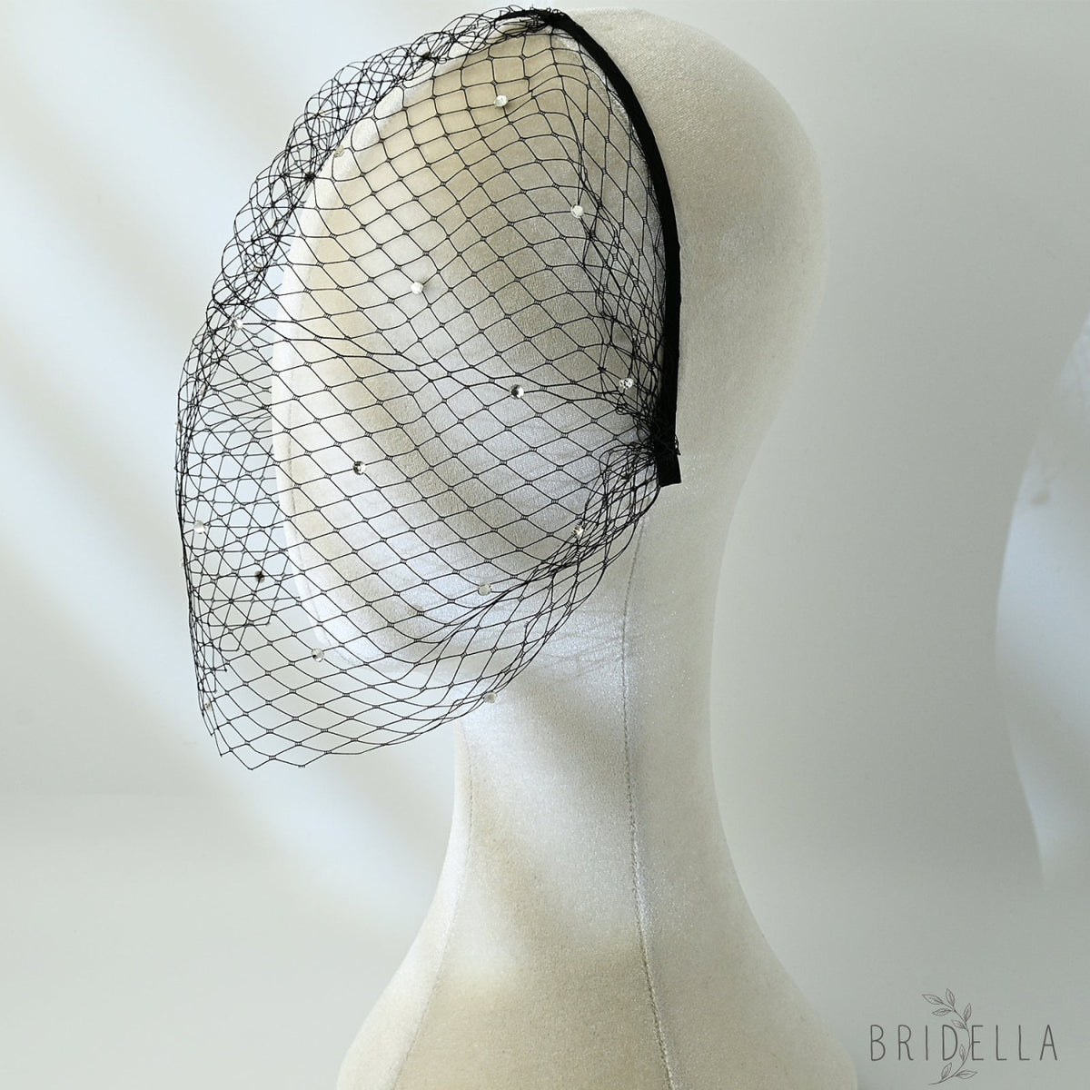 Birdcage Rhinestone Bridal Veil Wedding Hair Veil - Bridella BMA16-B - Black