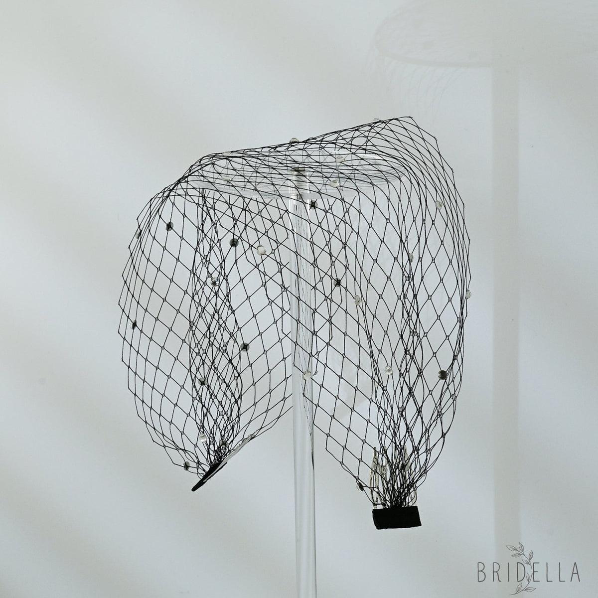 Black Birdcage Bridal Veil Rhinestone Wedding Veil - Bridella BMA42 - Black