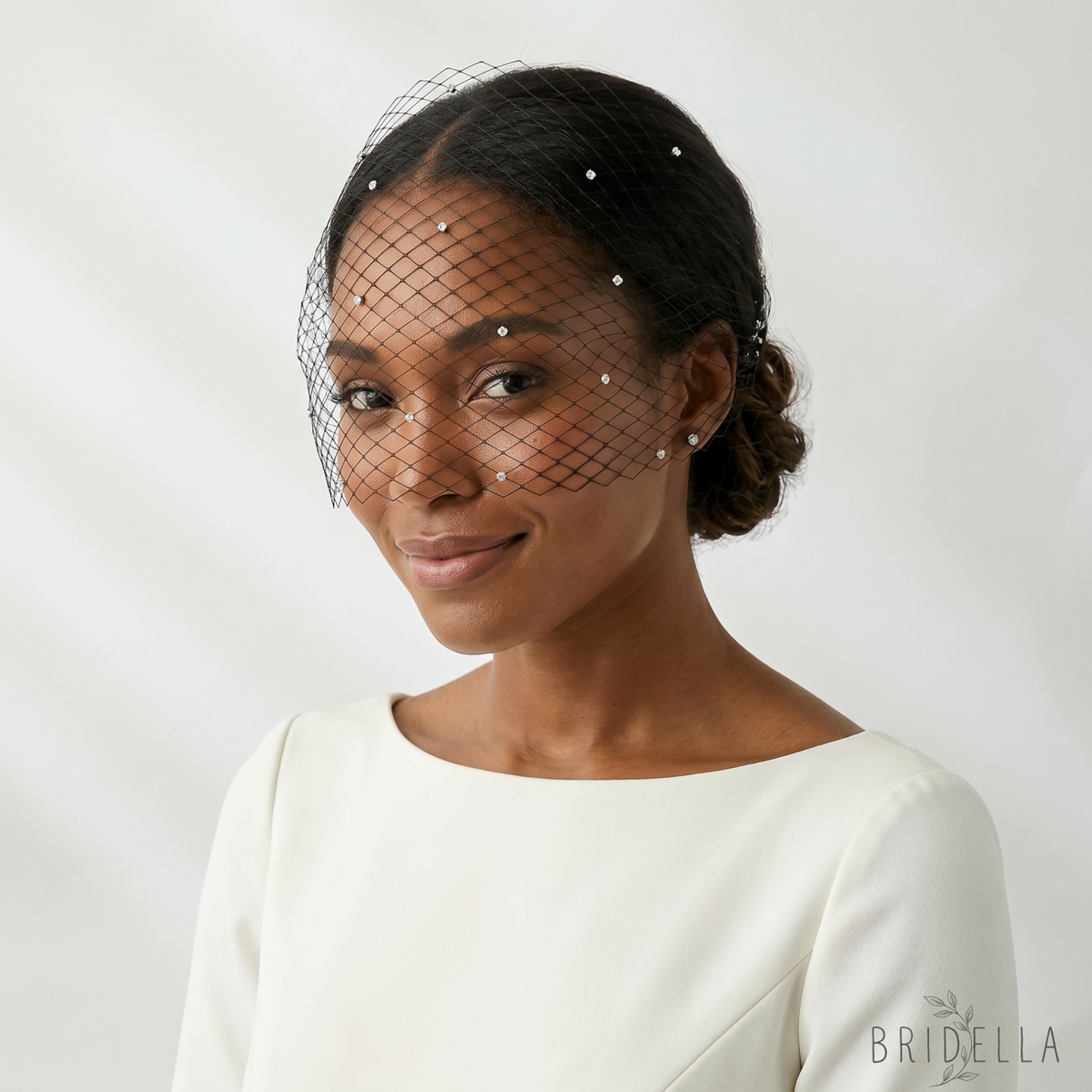 Black Birdcage Bridal Veil Rhinestone Wedding Veil - Bridella BMA42 - Black