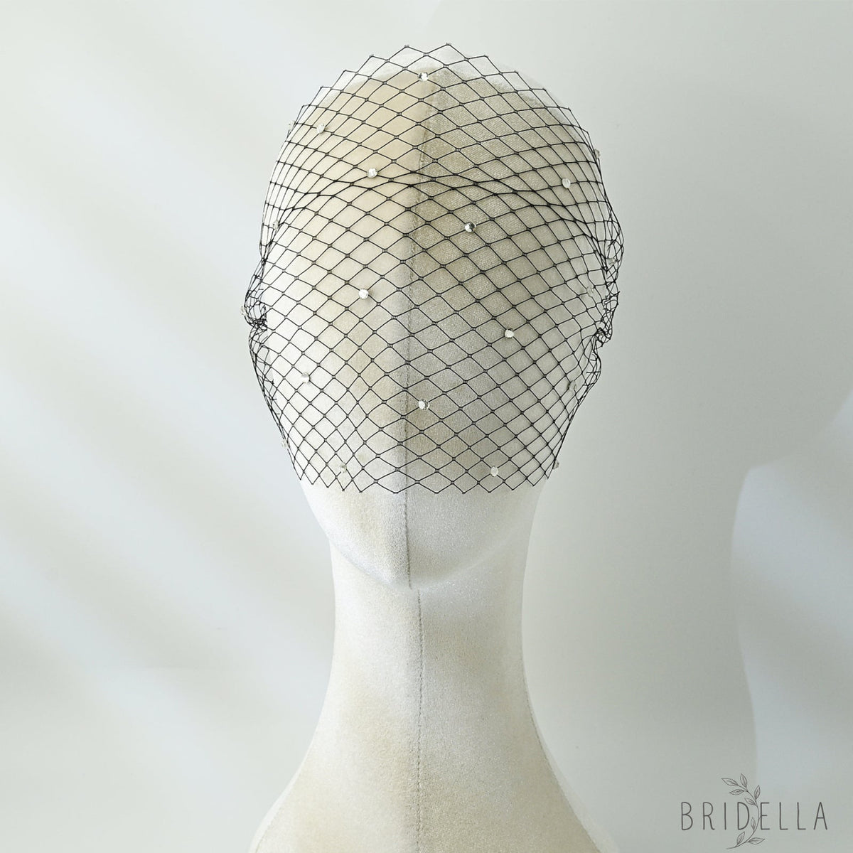 Black Birdcage Bridal Veil Rhinestone Wedding Veil - Bridella BMA42 - Black