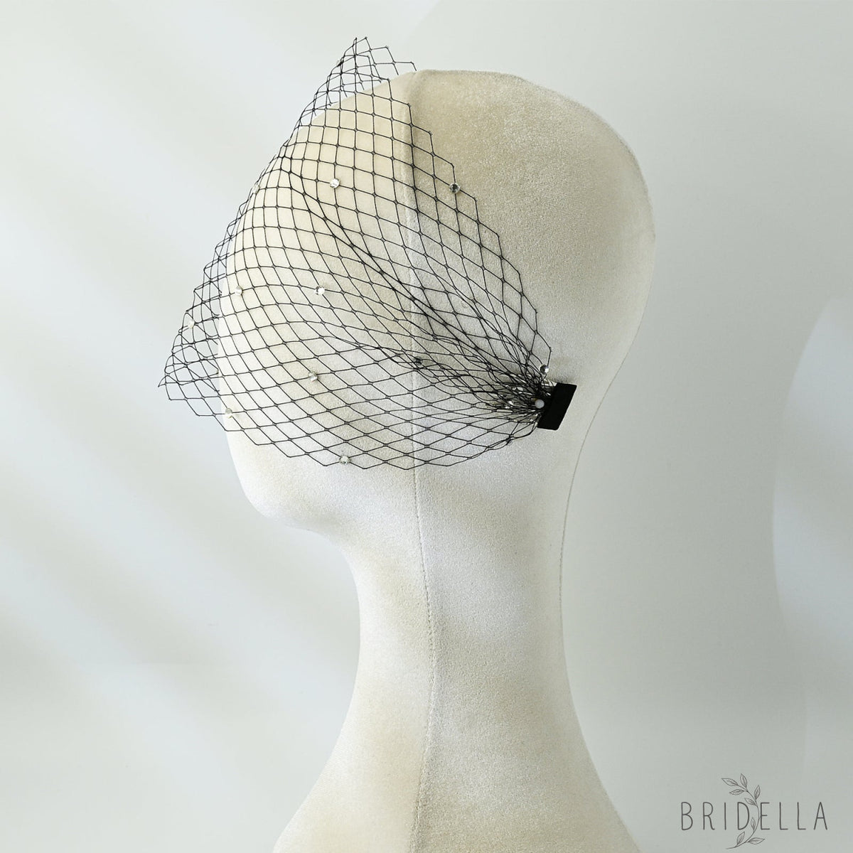 Black Birdcage Bridal Veil Rhinestone Wedding Veil - Bridella BMA42 - Black