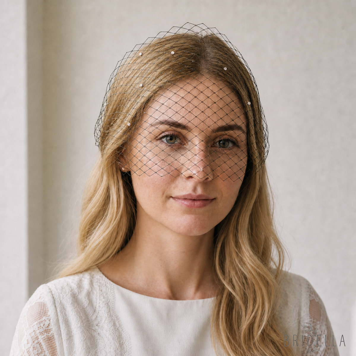 Black Birdcage Bridal Veil Rhinestone Wedding Veil - Bridella BMA42 - Black