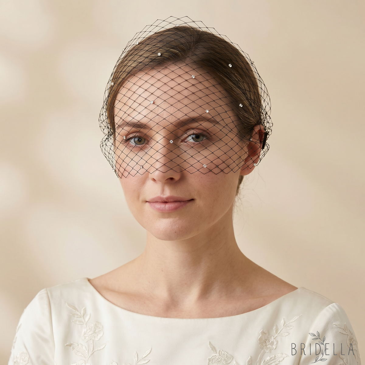 Black Birdcage Bridal Veil Rhinestone Wedding Veil - Bridella BMA42 - Black