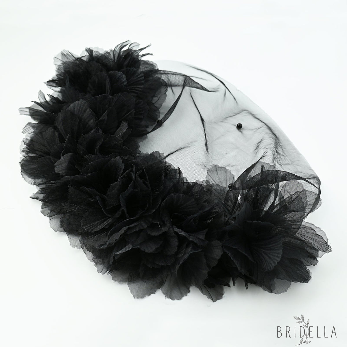 Black Flower Crown Bridal Veil - Bridella BVA21-B - Black