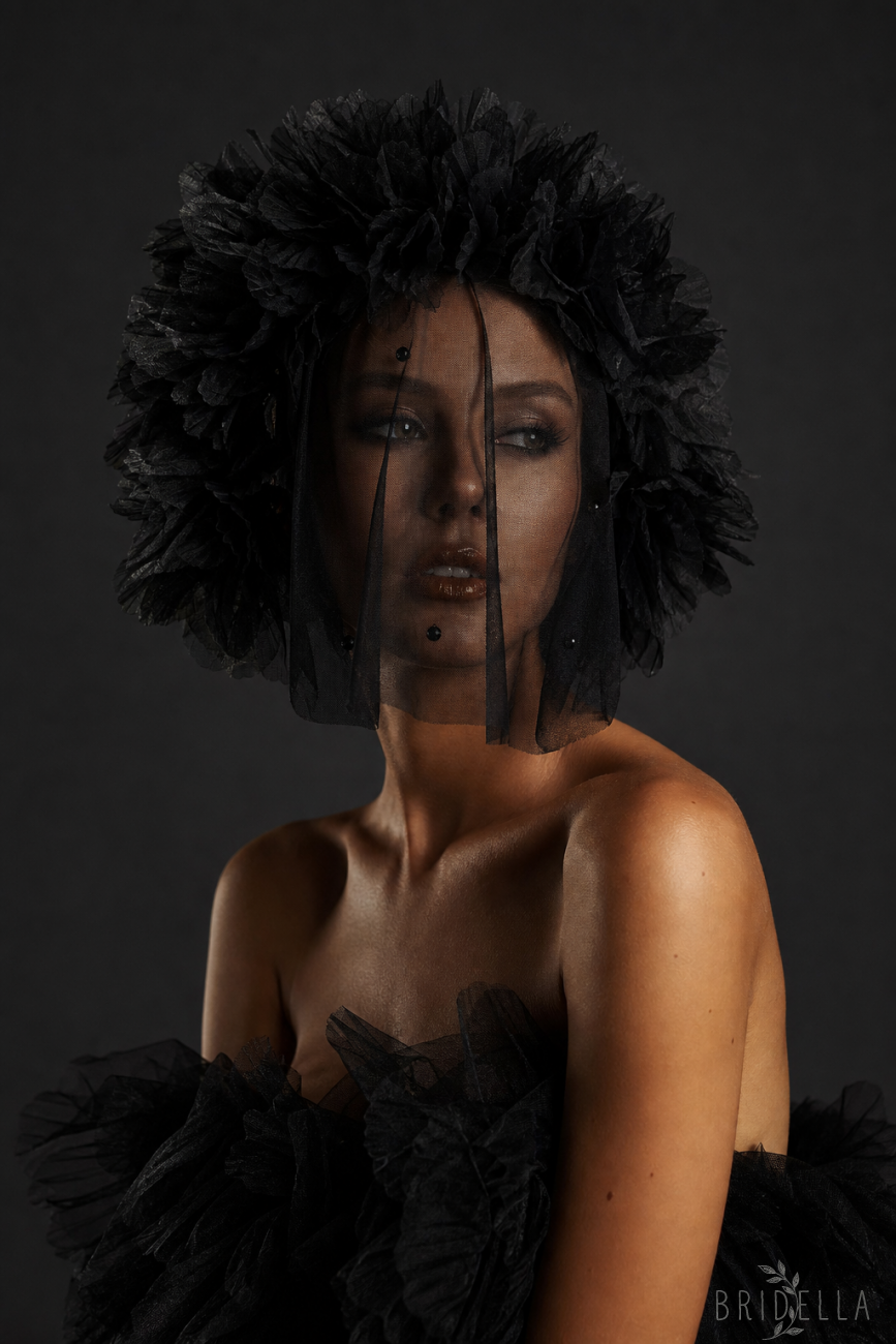 Black Flower Crown Bridal Veil - Bridella BVA21-B - Black