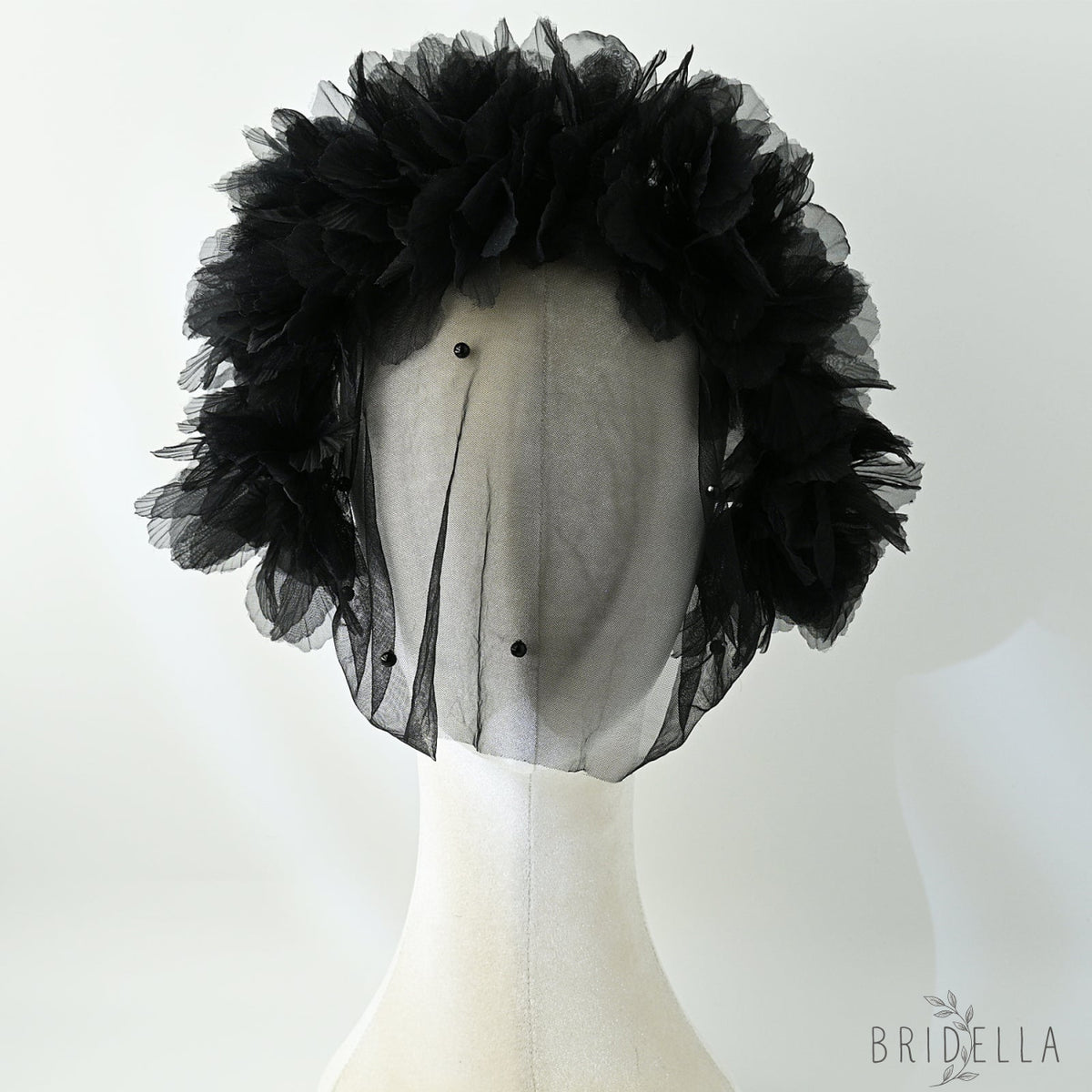 Black Flower Crown Bridal Veil - Bridella BVA21-B - Black