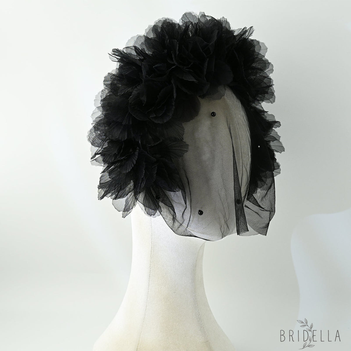 Black Flower Crown Bridal Veil - Bridella BVA21-B - Black
