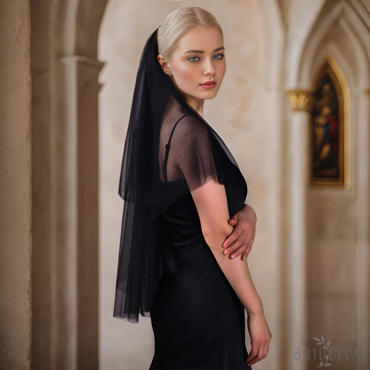 V215 black mesh veil