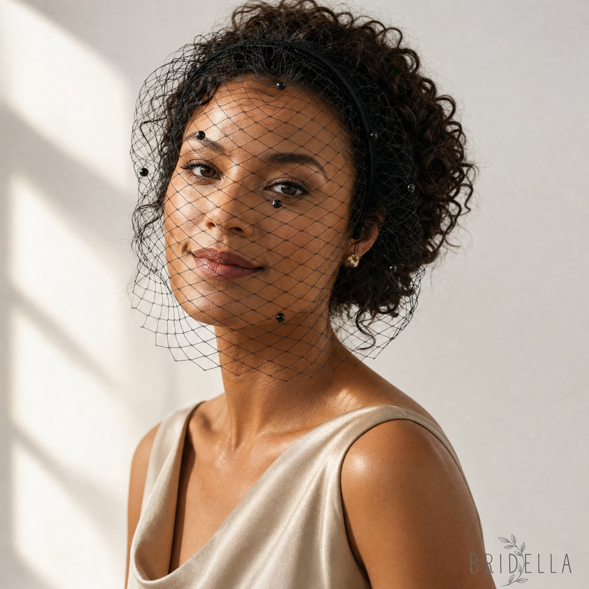 Black Pearl Birdcage Bridal Veil Gothic Wedding Veil - Bridella BMA35 - Black