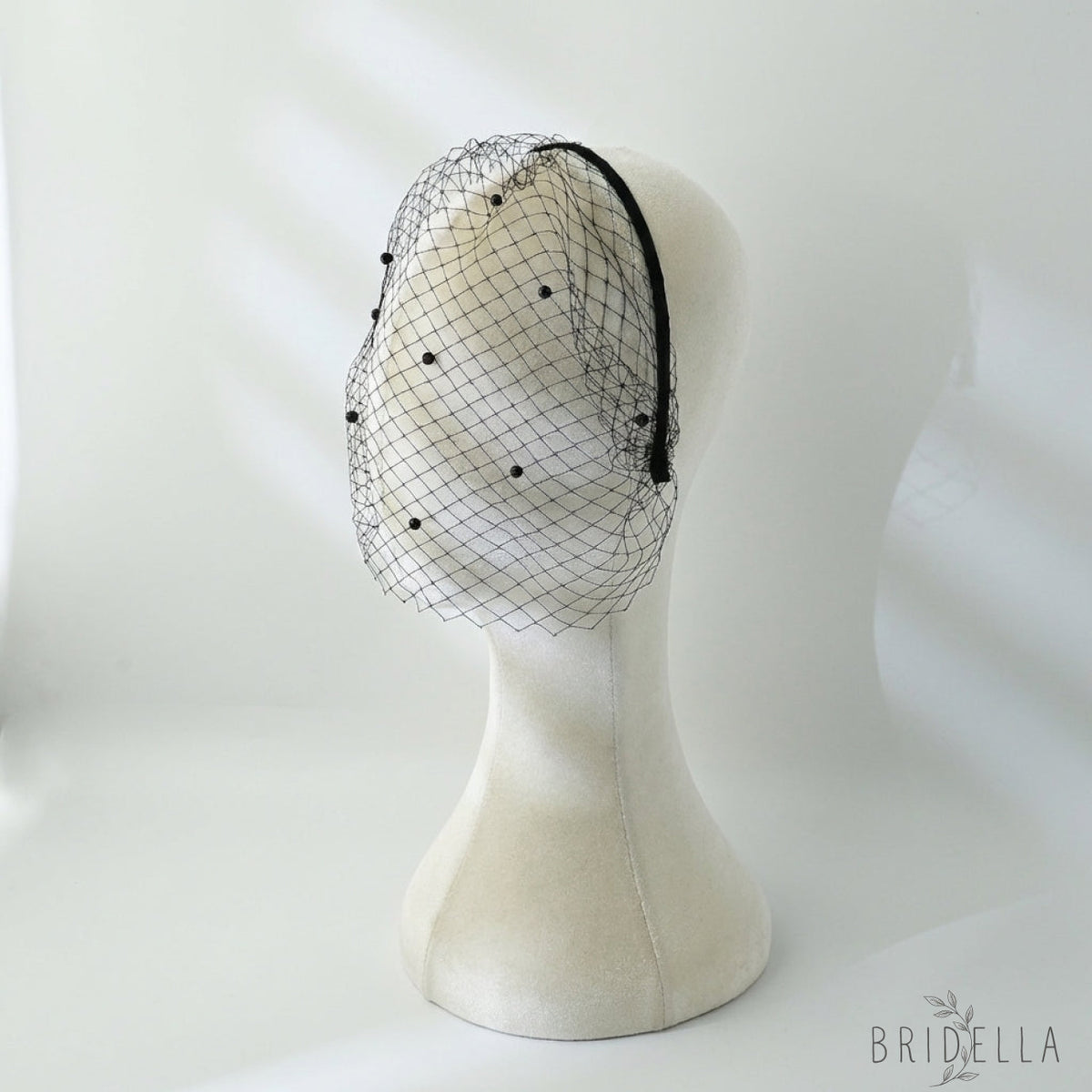 Black Pearl Birdcage Bridal Veil Gothic Wedding Veil - Bridella BMA35 - Black