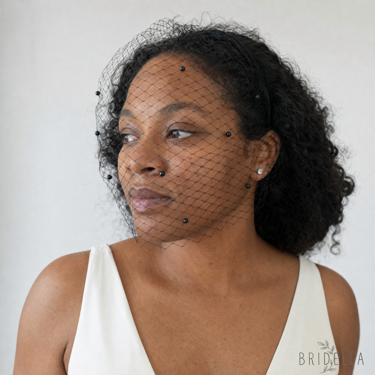Black Pearl Birdcage Bridal Veil Gothic Wedding Veil - Bridella BMA35 - Black
