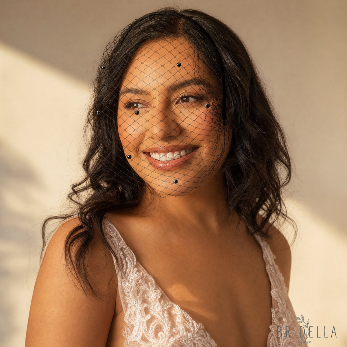 Black Pearl Birdcage Bridal Veil Gothic Wedding Veil - Bridella BMA35 - Black