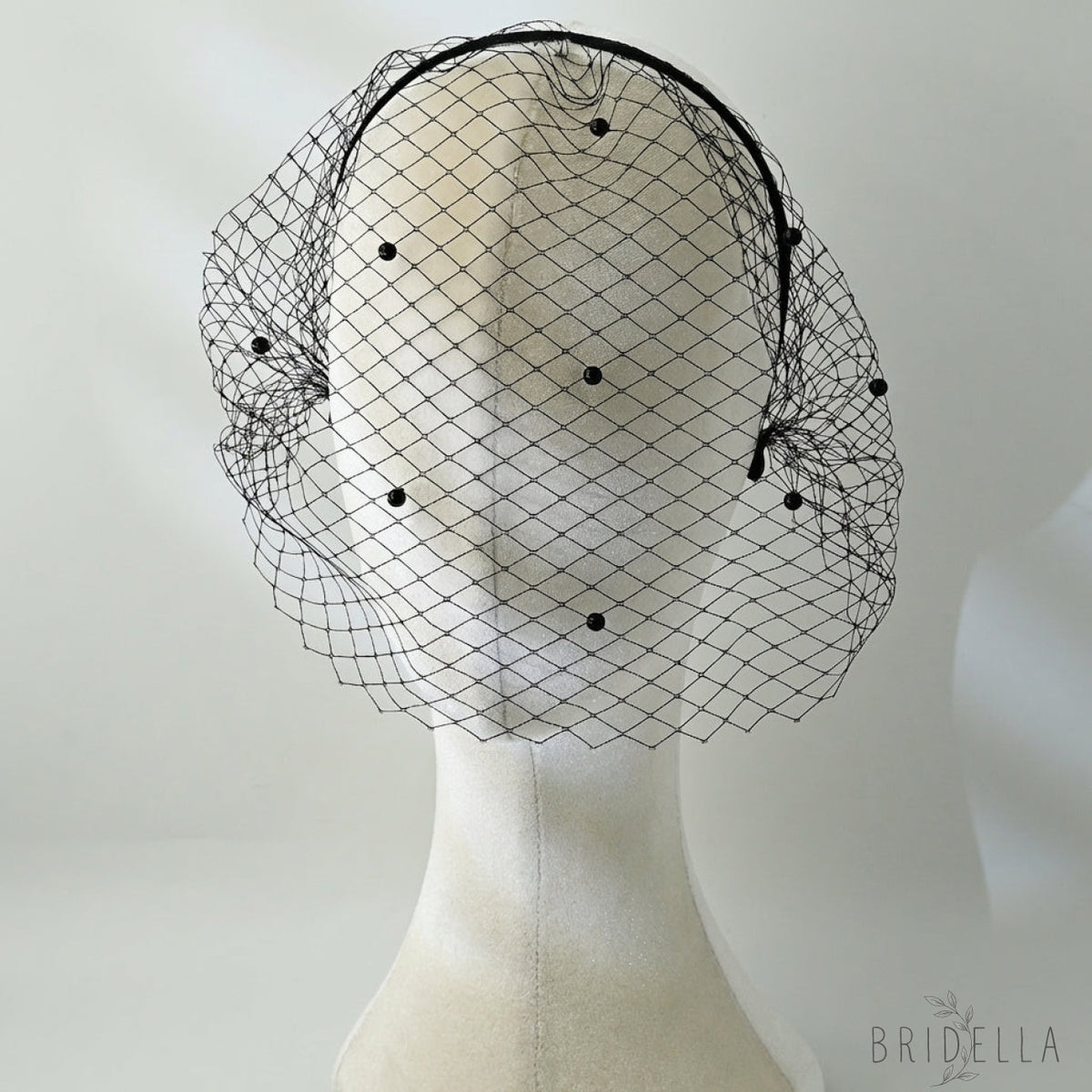 Black Pearl Birdcage Bridal Veil Gothic Wedding Veil - Bridella BMA35 - Black
