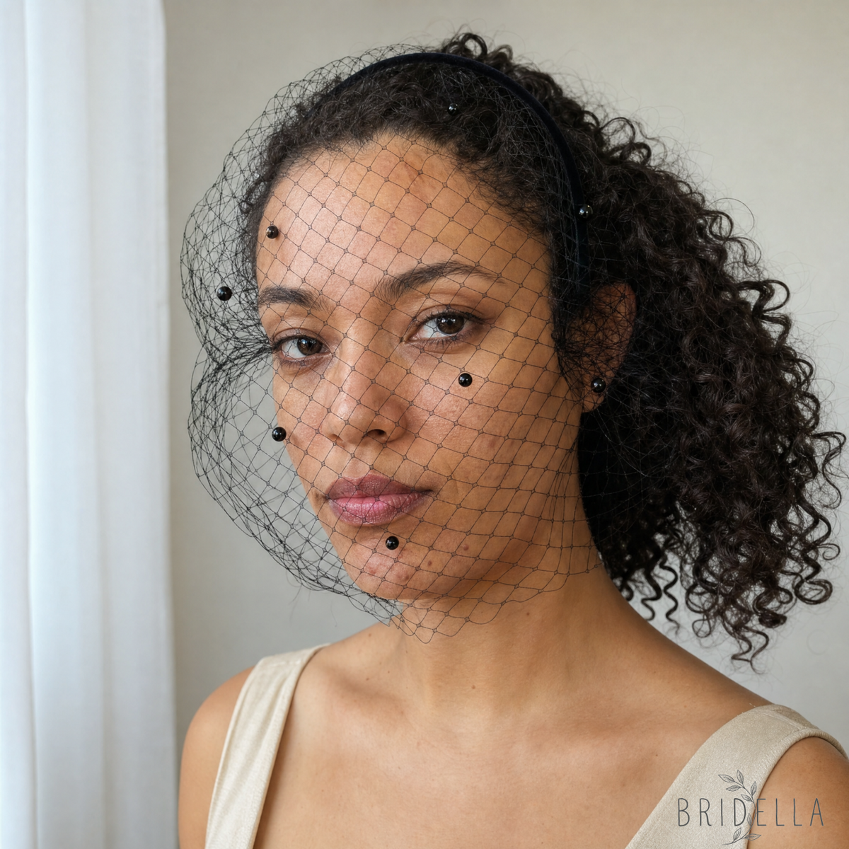 Black Pearl Birdcage Bridal Veil Gothic Wedding Veil - Bridella BMA35 - Black