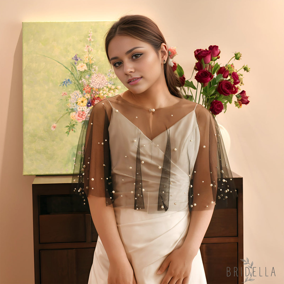VG120-B black pearl mesh shawl