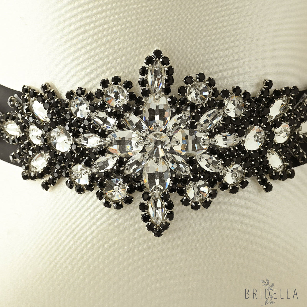 Black Rhinestone Bridal Belt - Black Ribbon - Blets