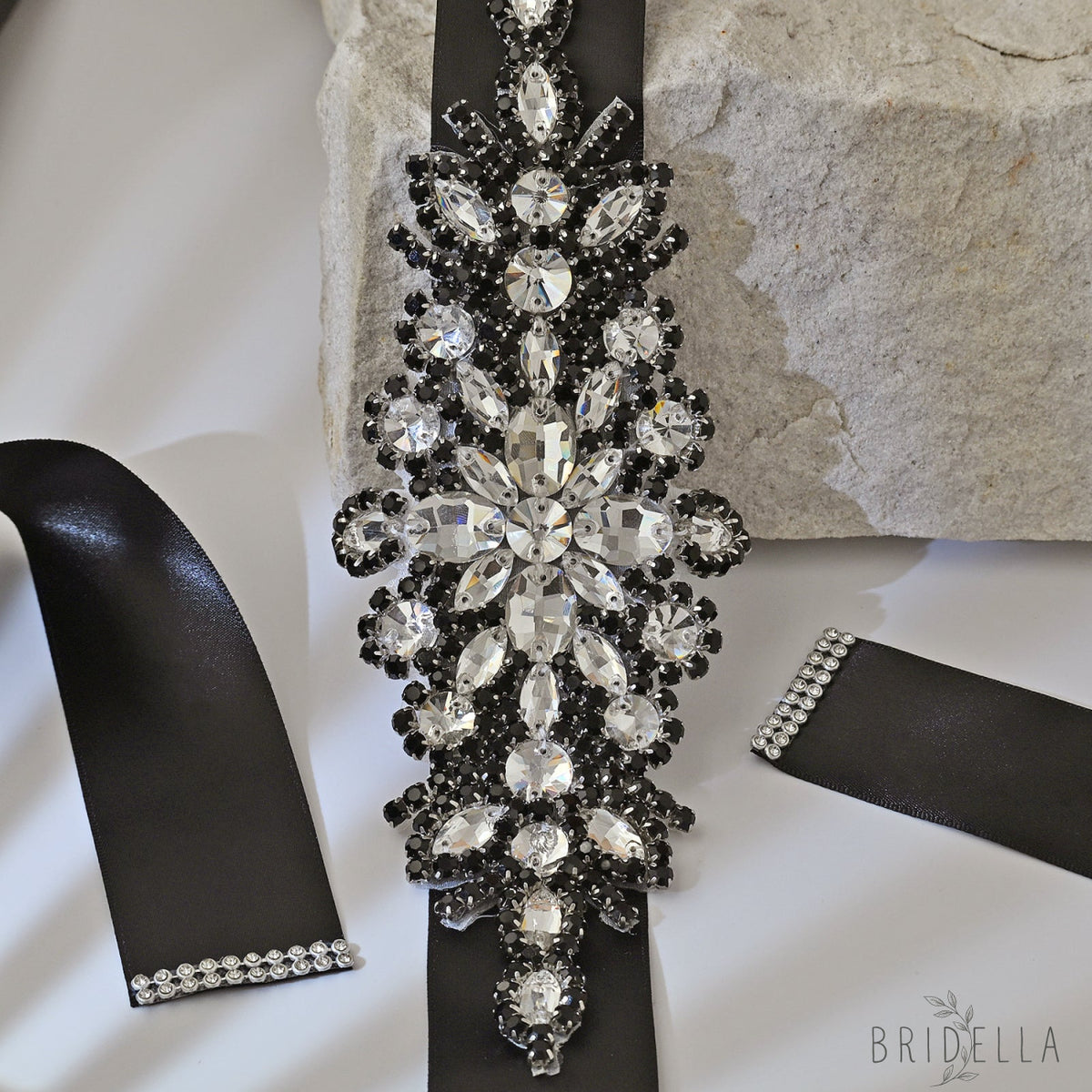 Black Rhinestone Bridal Belt - Black Ribbon - Blets