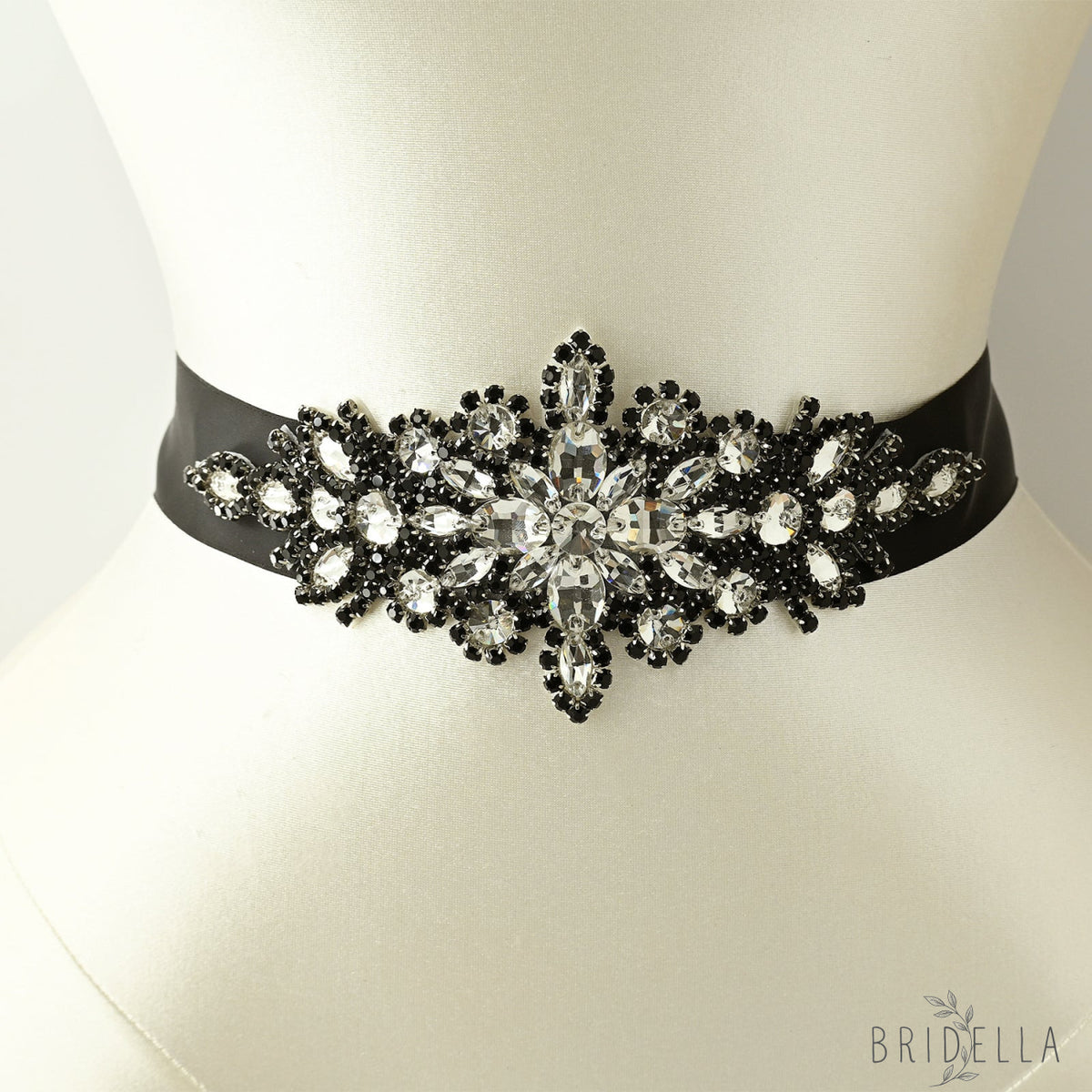 Black Rhinestone Bridal Belt - Black Ribbon - Blets