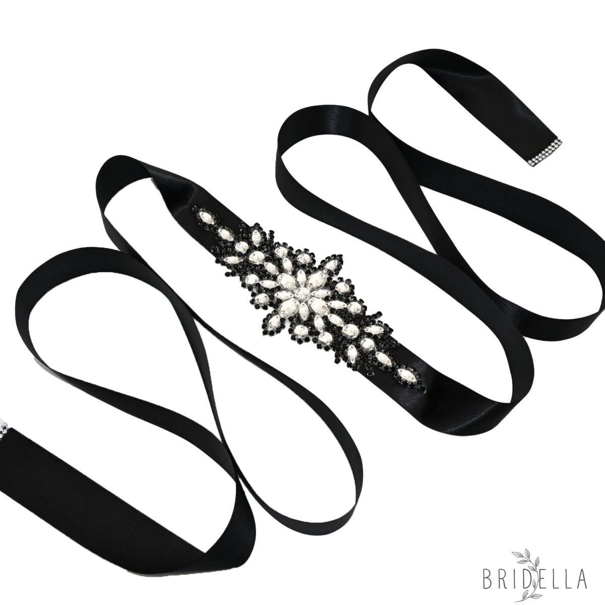 Black Rhinestone Bridal Belt - Black Ribbon - Blets
