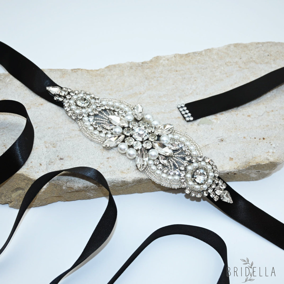Black Rhinestone Bridal Belt Wedding Sash – Bridella BS159-B - Black Ribbon - Blets
