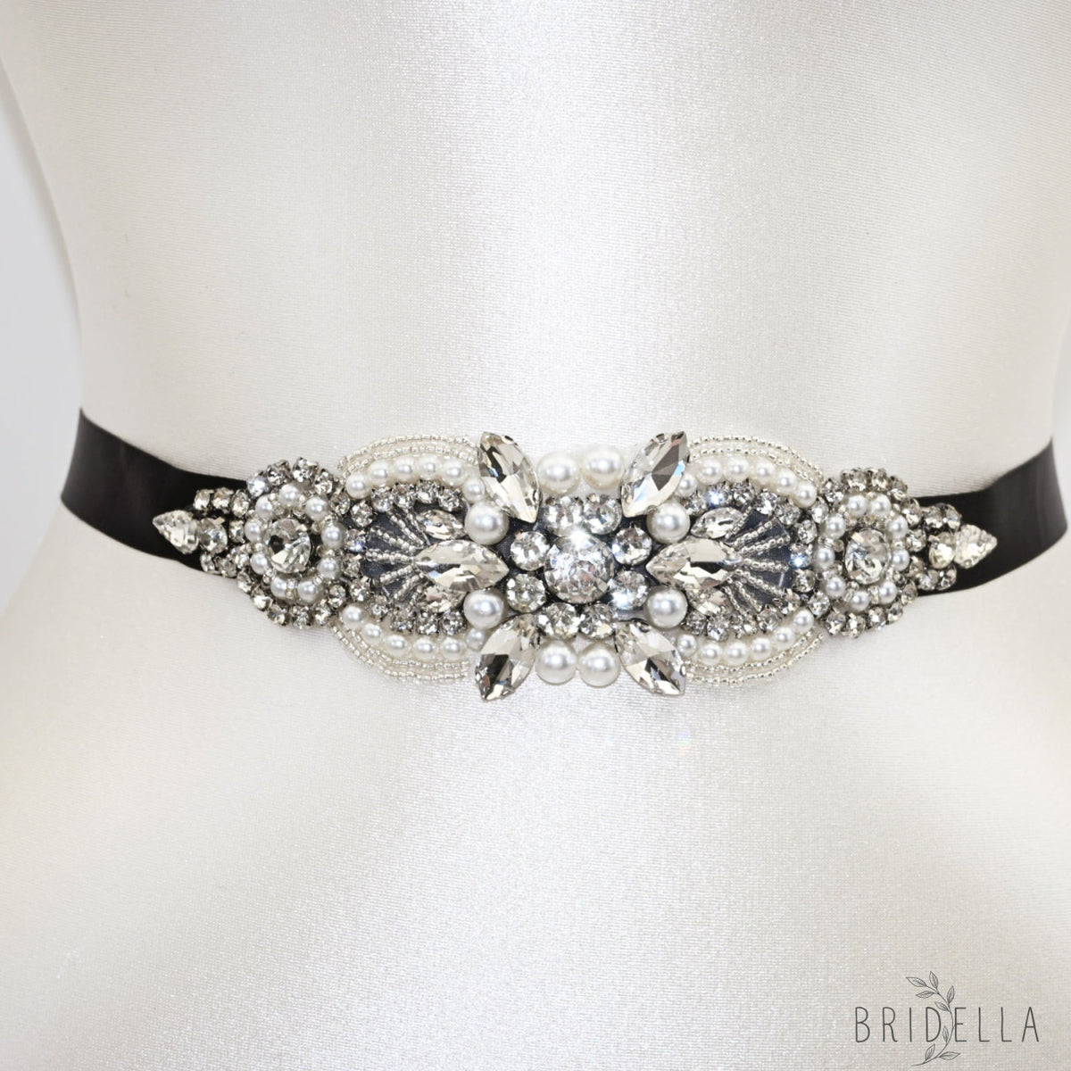 Black Rhinestone Bridal Belt Wedding Sash – Bridella BS159-B - Black Ribbon - Blets
