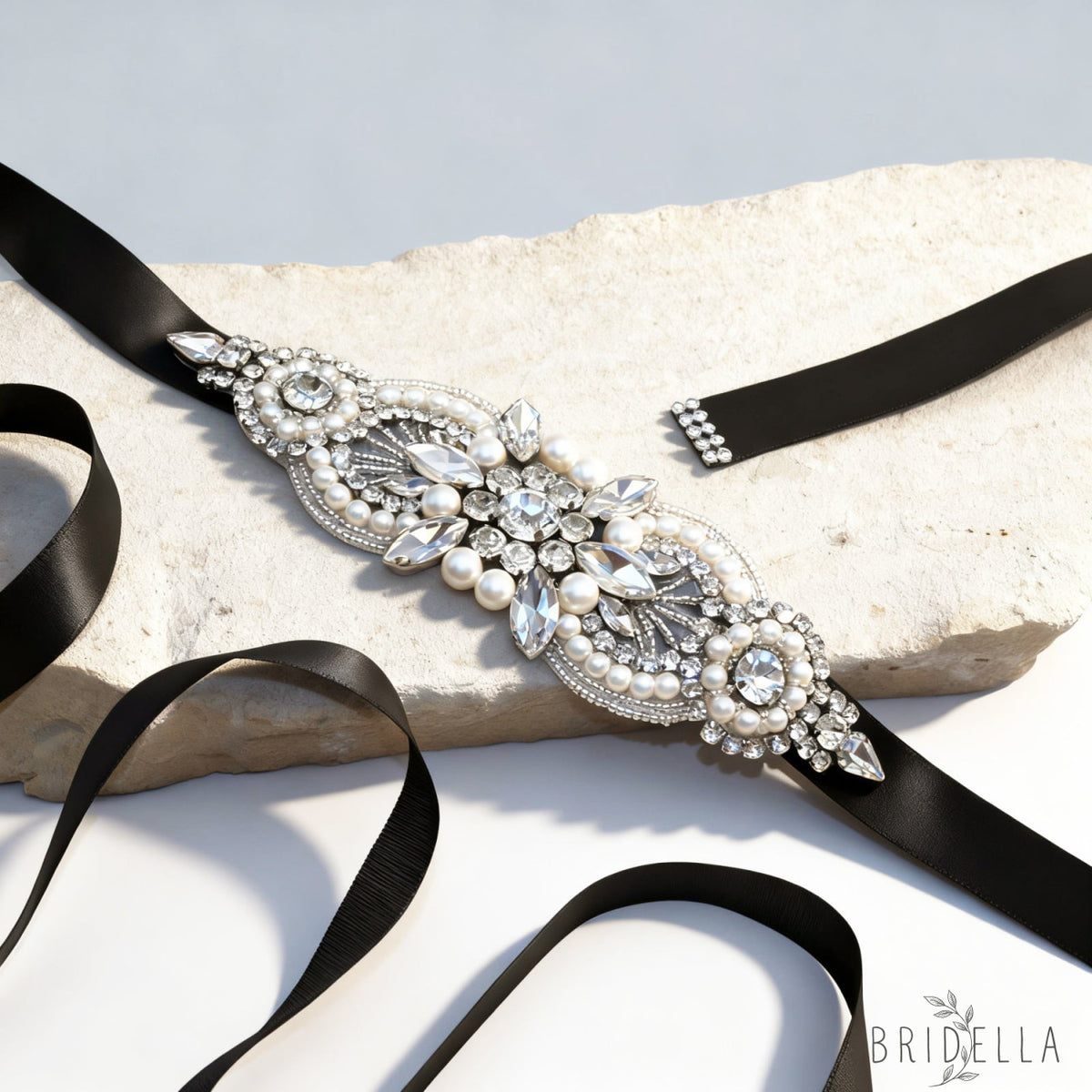 Black Rhinestone Bridal Belt Wedding Sash – Bridella BS159-B - Black Ribbon - Blets