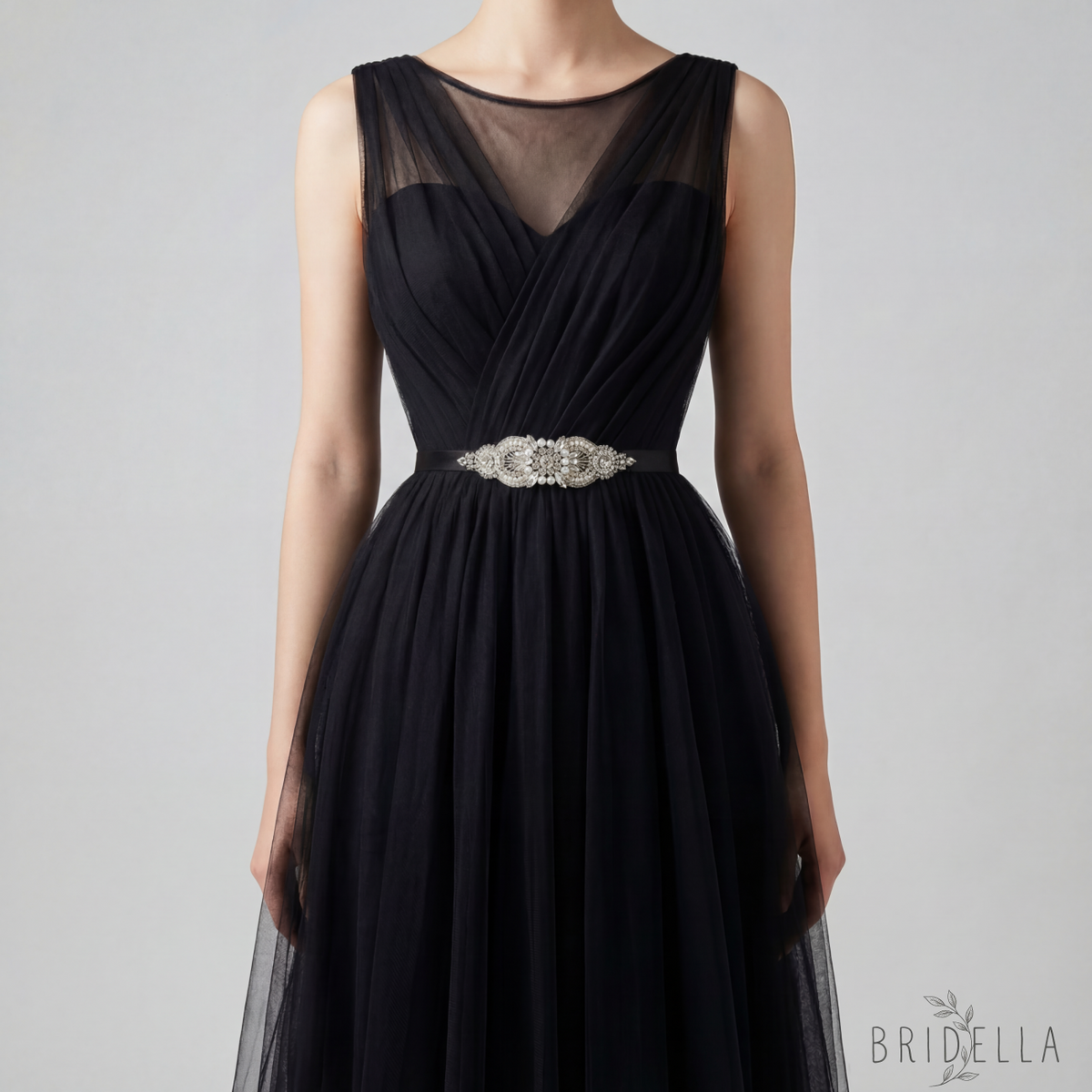 Black Rhinestone Bridal Belt Wedding Sash – Bridella BS159-B - Black Ribbon - Blets