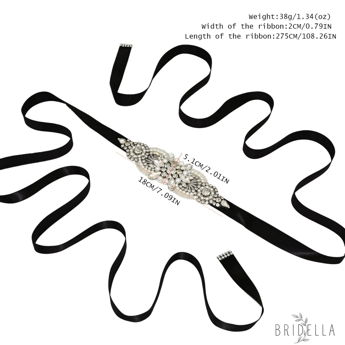 Black Rhinestone Bridal Belt Wedding Sash – Bridella BS159-B - Black Ribbon - Blets