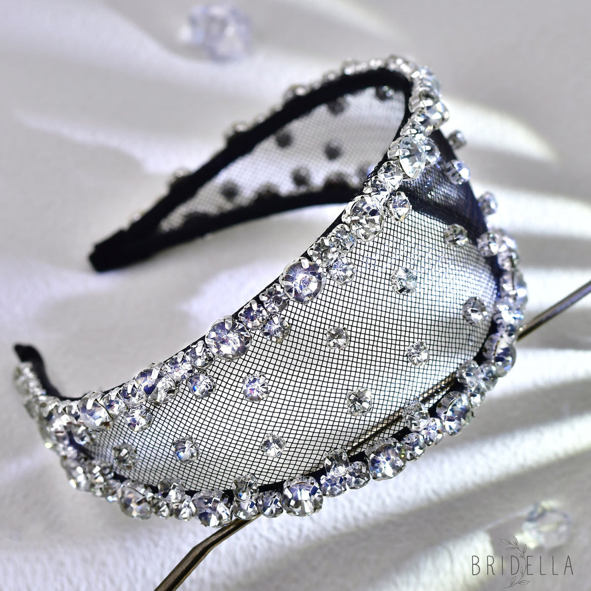 Black Rhinestone Mesh Headband Bridal Hair Accessory - Bridella BYXA43 - Black