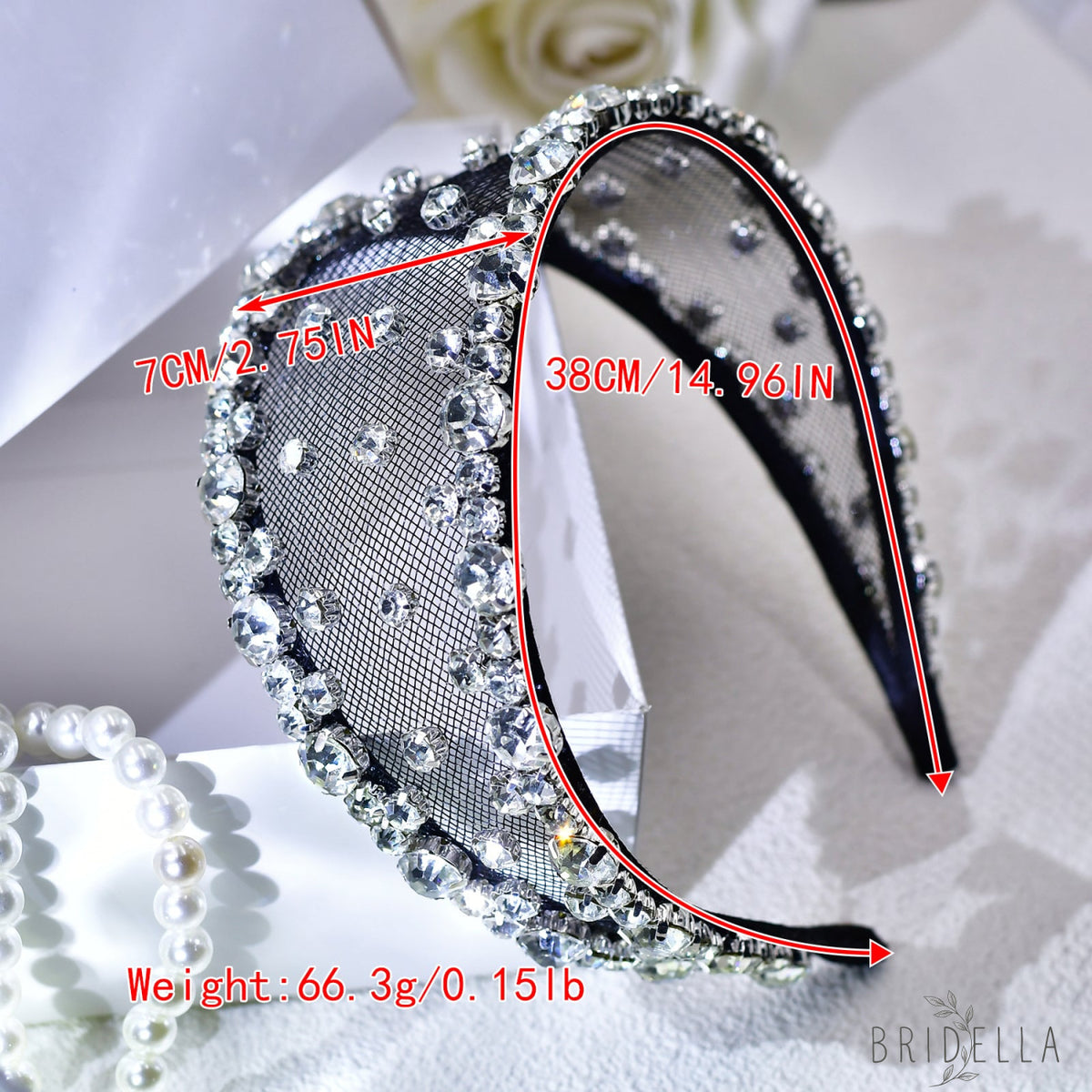 Black Rhinestone Mesh Headband Bridal Hair Accessory - Bridella BYXA43 - Black