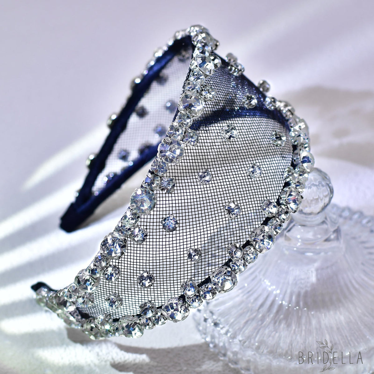 Black Rhinestone Mesh Headband Bridal Hair Accessory - Bridella BYXA43 - Black
