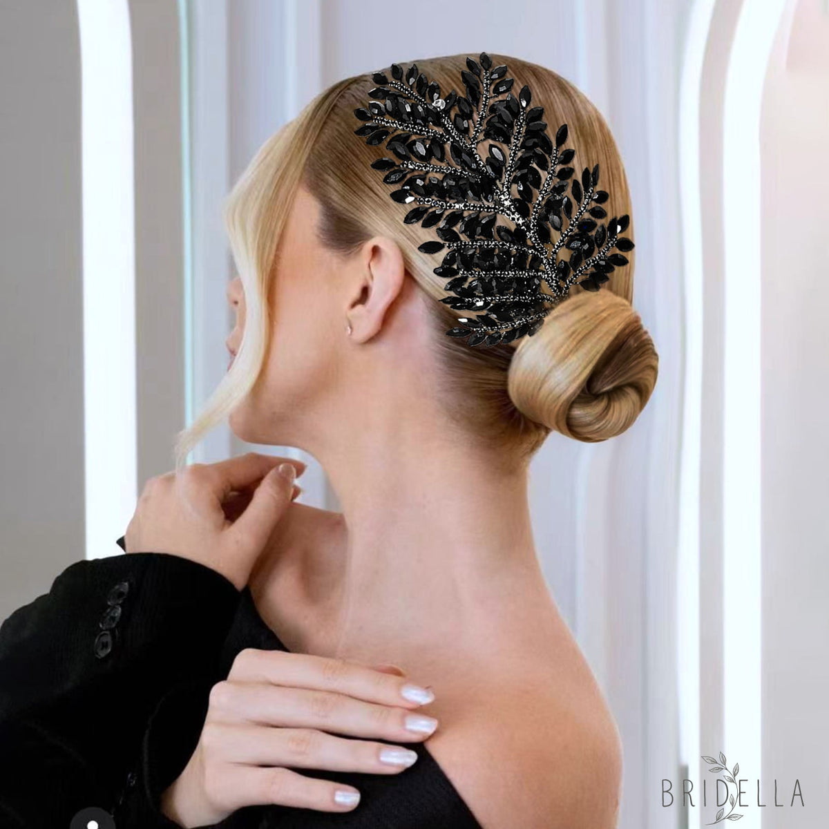 HP759-Black black rhinestone pearl headband
