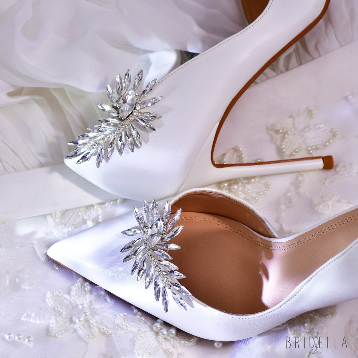 Bling Rhinestone Bridal Shoe Clips Wedding Heel Decoration - Bridella BHX57 - White