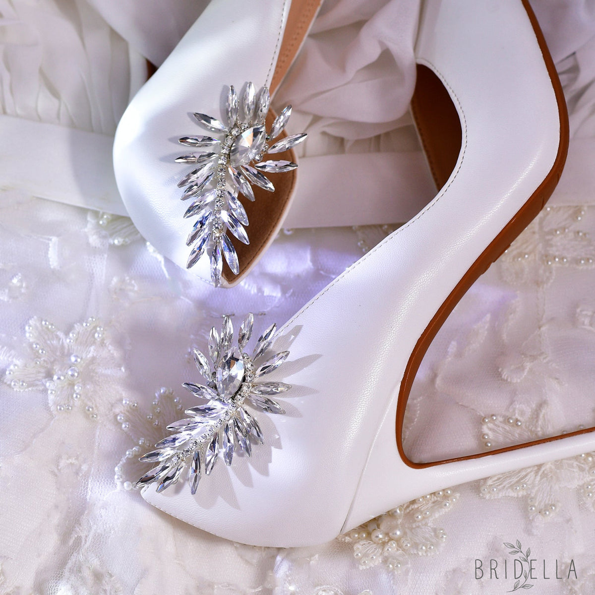 Bling Rhinestone Bridal Shoe Clips Wedding Heel Decoration - Bridella BHX57 - White