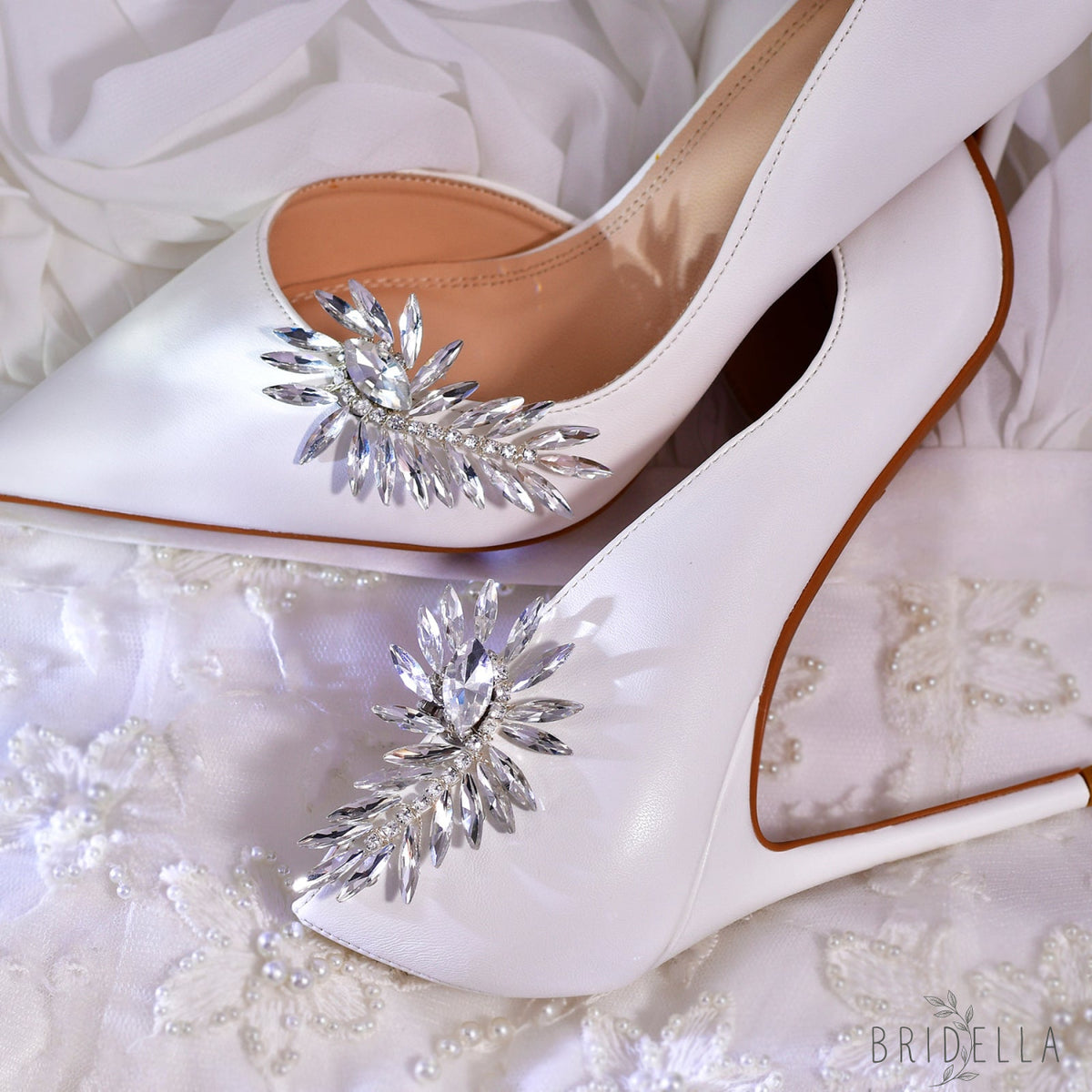 Bling Rhinestone Bridal Shoe Clips Wedding Heel Decoration - Bridella BHX57 - White