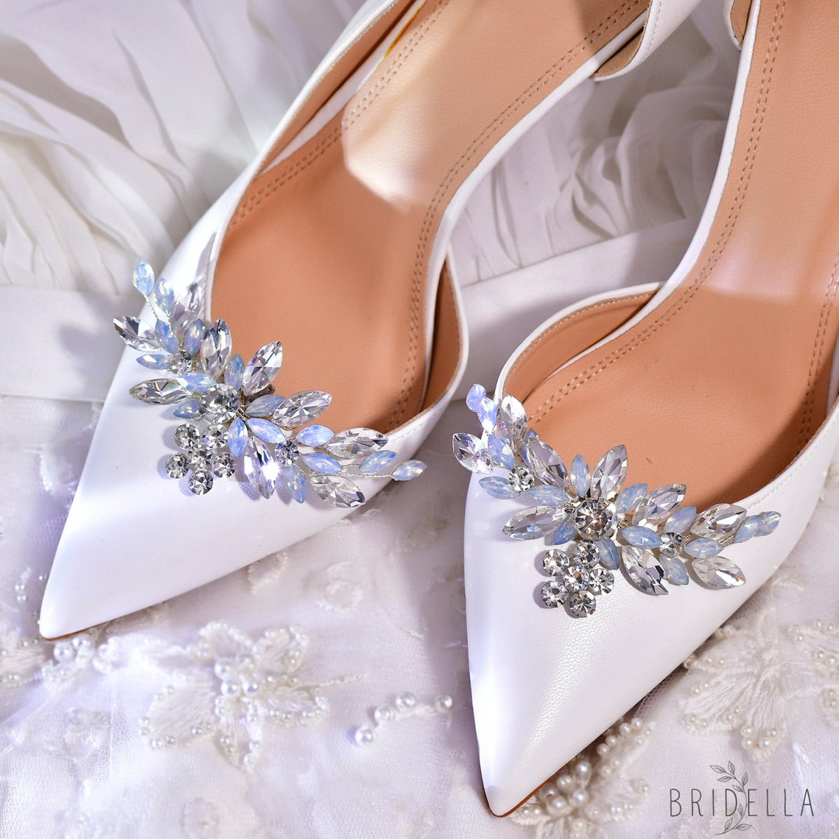 Bling Rhinestone Bridal Shoe Clips Wedding Heel Decoration - Bridella BHX58 - White