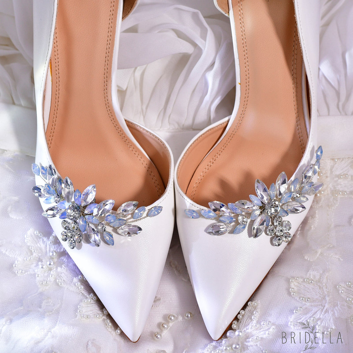Bling Rhinestone Bridal Shoe Clips Wedding Heel Decoration - Bridella BHX58 - White
