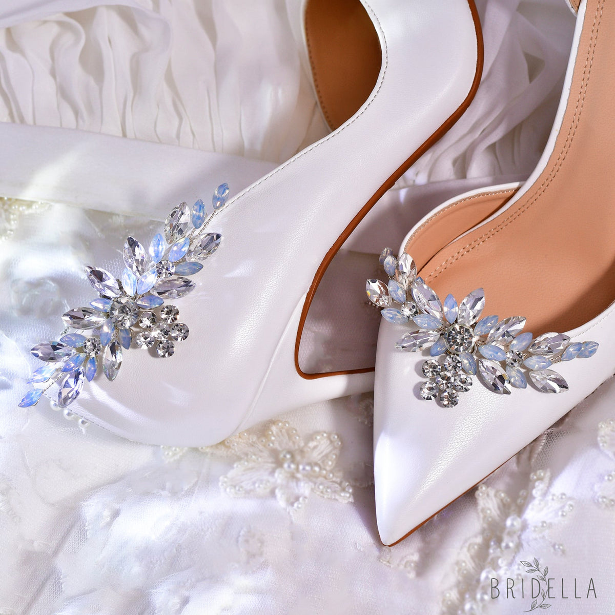 Bling Rhinestone Bridal Shoe Clips Wedding Heel Decoration - Bridella BHX58 - White