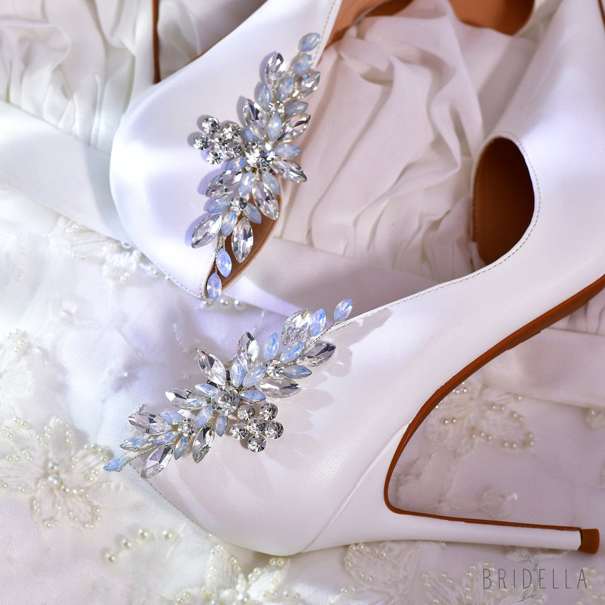 Bling Rhinestone Bridal Shoe Clips Wedding Heel Decoration - Bridella BHX58 - White